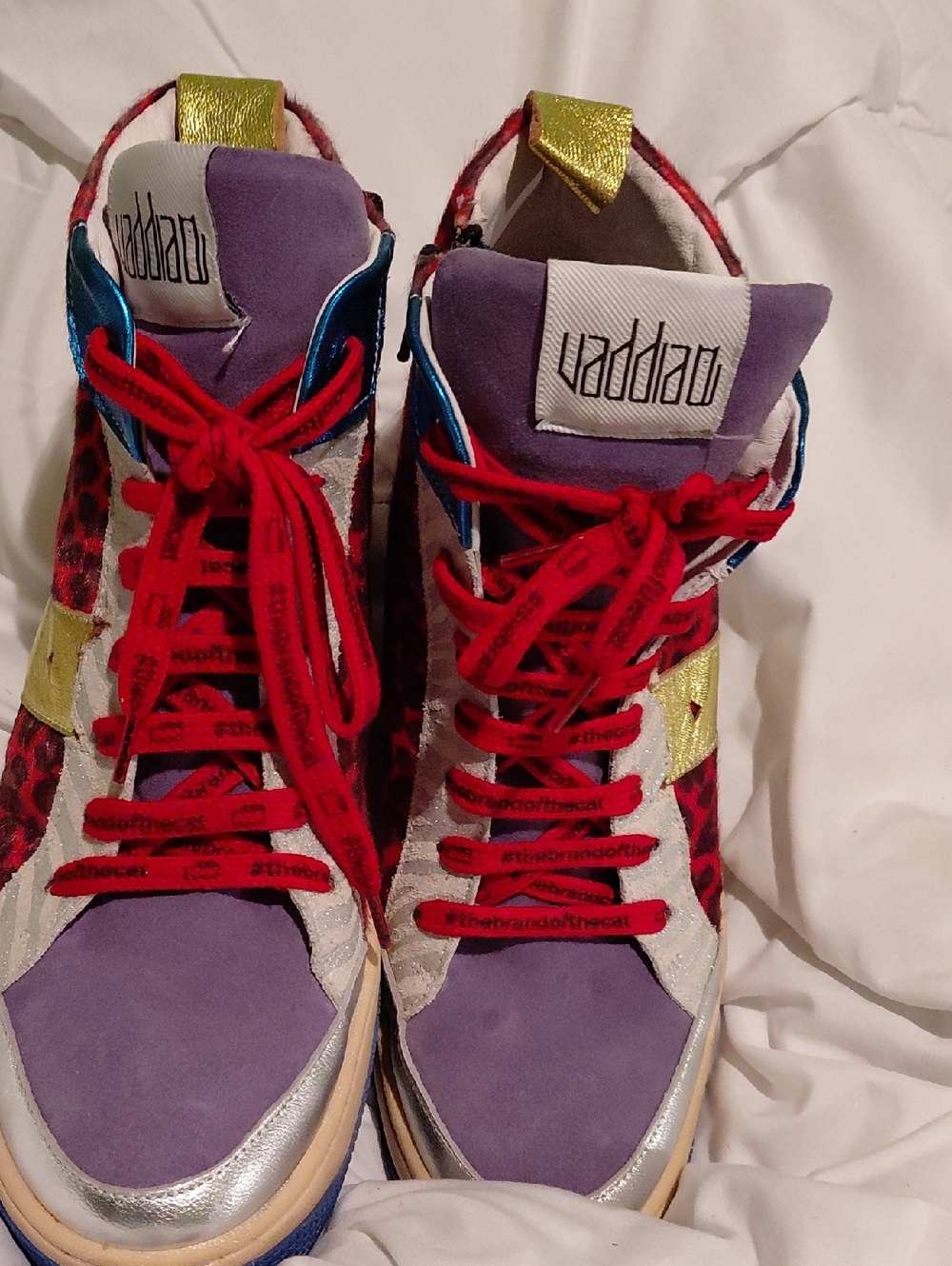 VADDIAO Purple & Red Women's High-Top Sneakers with Gold Accents